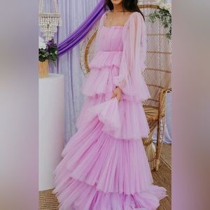 Long fluffy ruffle dress